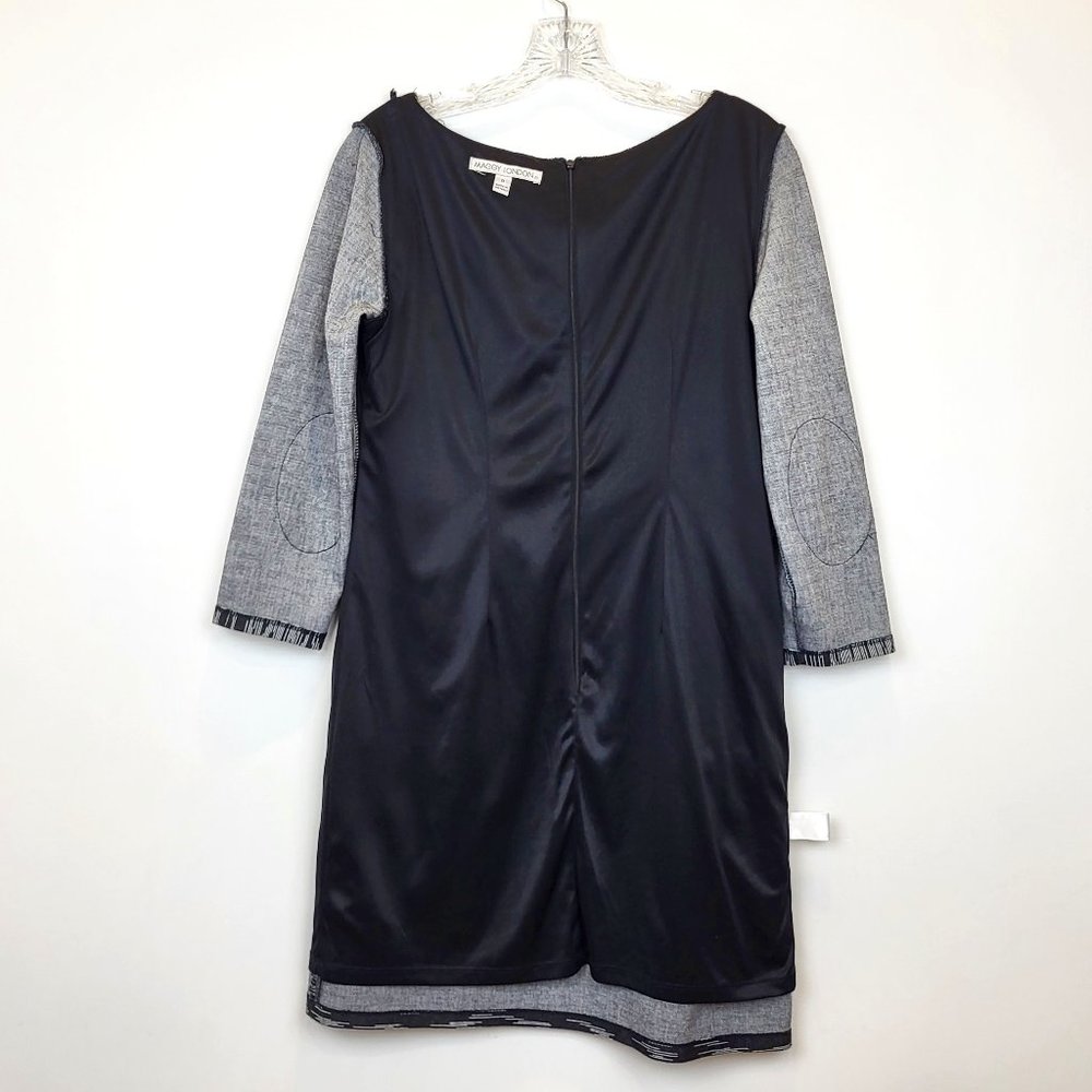 Maggy London Black Abstract Print Faux Leather Details Shift Dress, Size 8, GUC - Picture 8 of 10